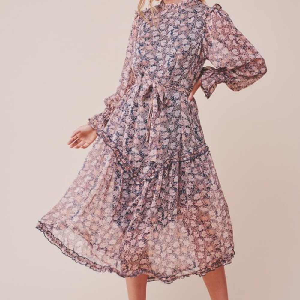 Navy and Pink Floral Asymmetrical Dress